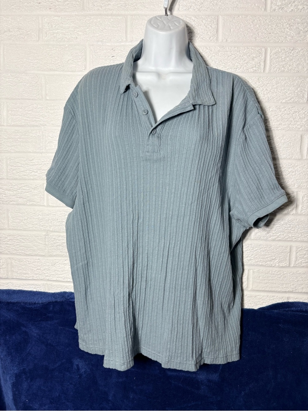 Sun + Stone Light Slate Blue Ribbed Short-Sleeve Polo
